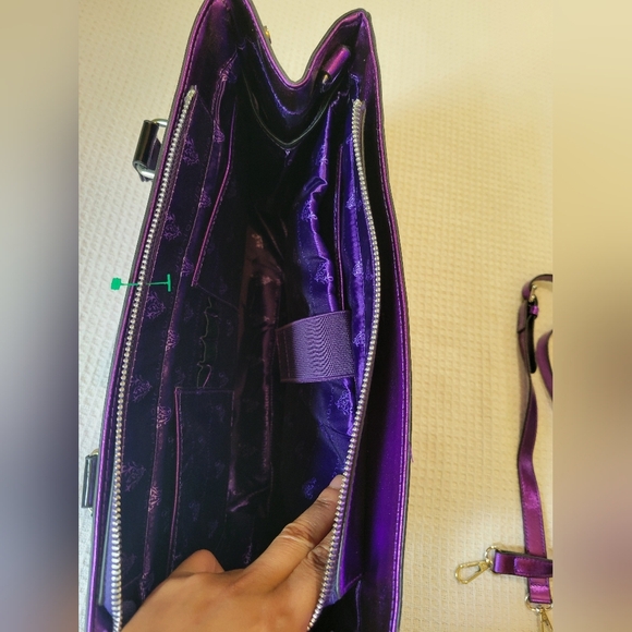 Shiny Purple Handbag with Black Handles - Picture 9 of 16